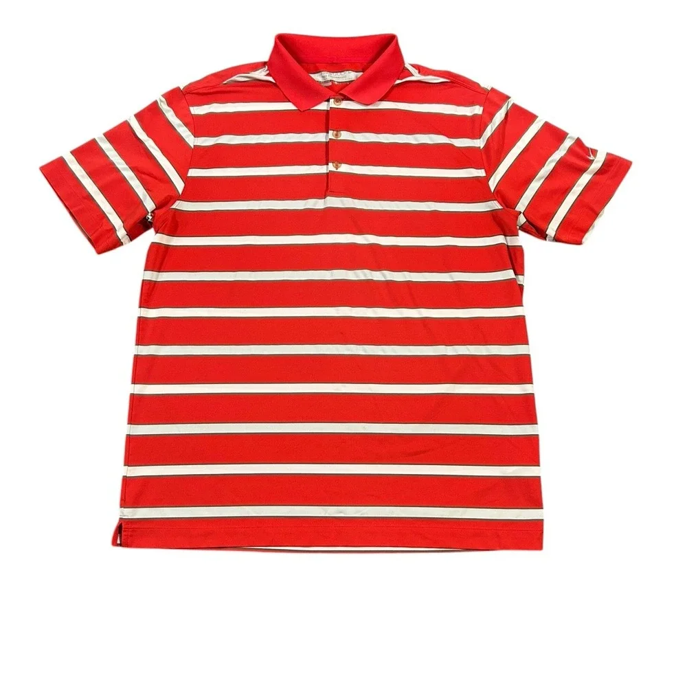 Nike Golf Polo Shirt Large Red Striped Tour Performance Short‎ Sleeve
